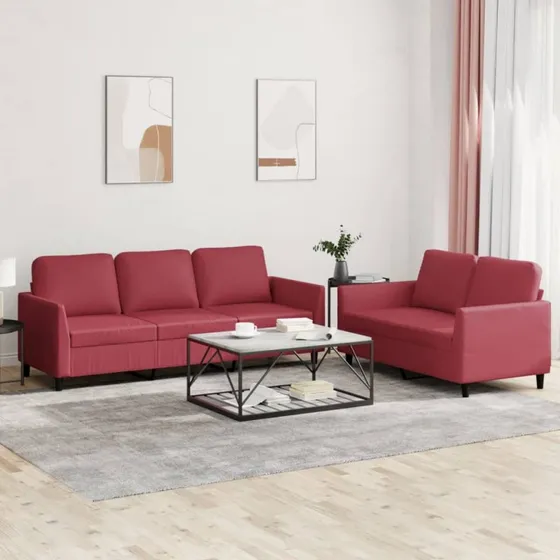 vidaXL 2-delers sofasæt i kunstlæder vinrød