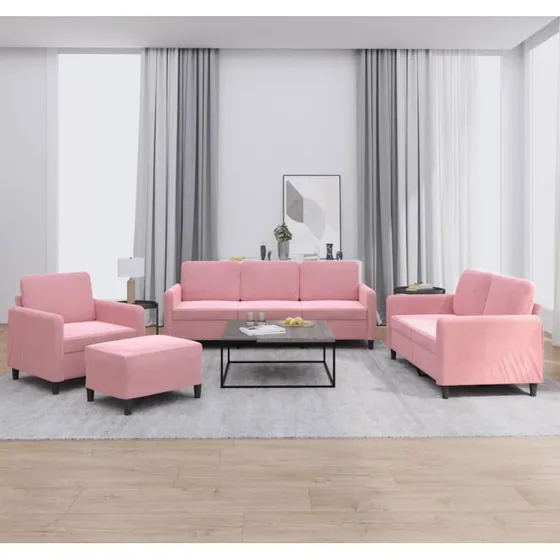 vidaXL sofasæt 4 dele lyserød velour