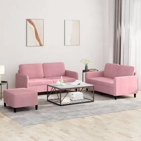 vidaXL 3-delet sofasæt i velour lyserød