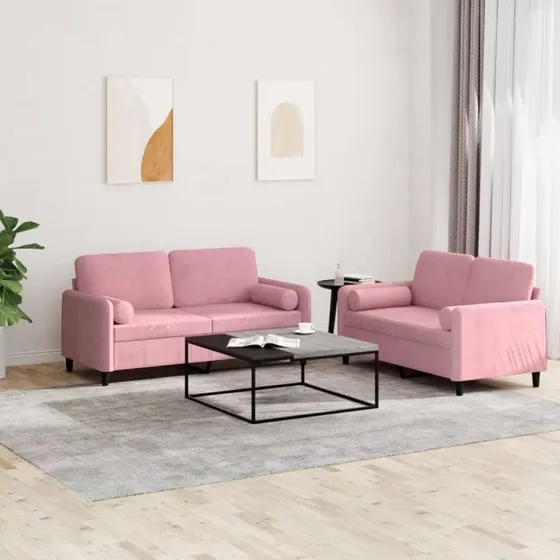 vidaXL sofasæt 2 dele lyserød velour med puder