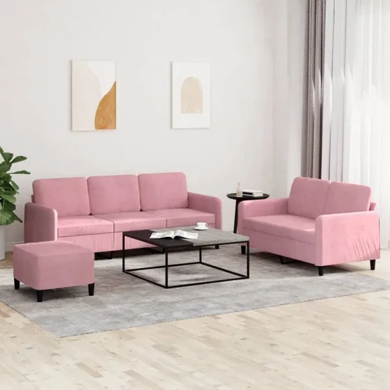 vidaXL 3-delet sofasæt i velour lyserød