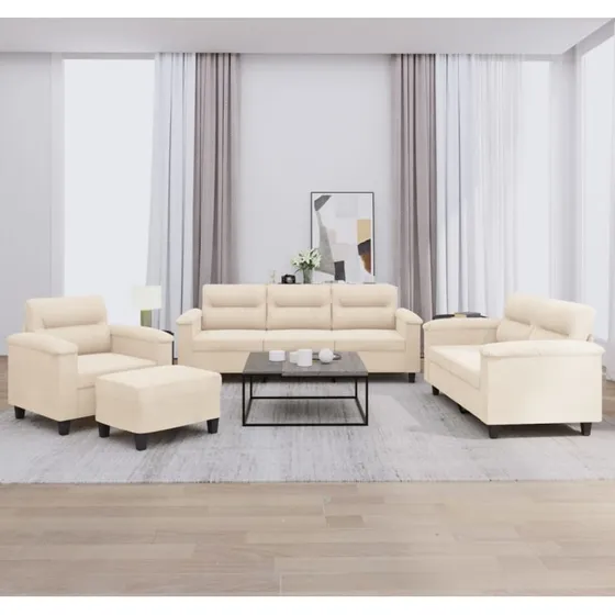 vidaXL sofasæt 4 dele med hynder mikrofiberstof beige