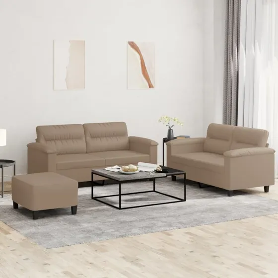 vidaXL 3-delet sofasæt med hynder i cappuccino kunstlæder