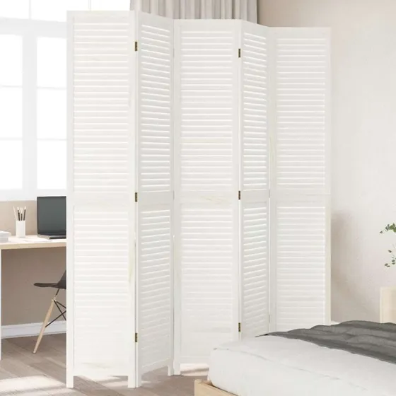 vidaXL 5-paneler rumdeler i massivt kejsertræ, hvid, 220 cm