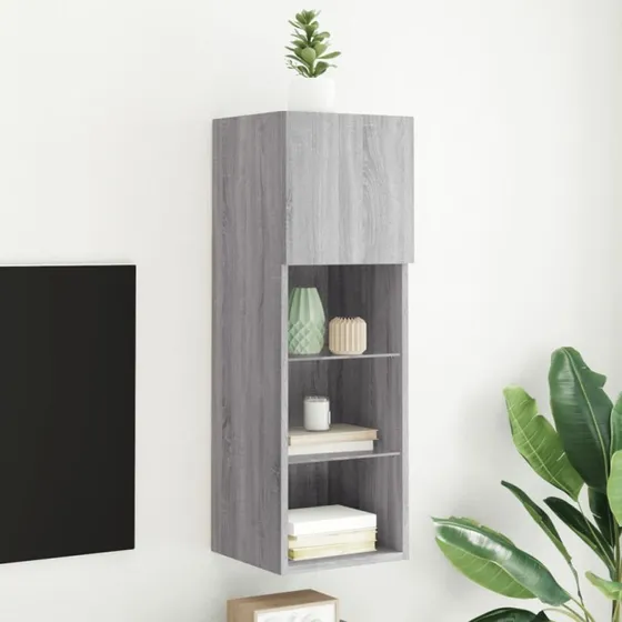 vidaXL tv-bord med LED-lys 30,5x30x90 cm grå sonoma-eg