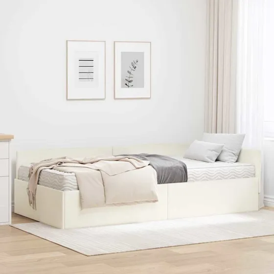 vidaXL Hjørnesengramme med Madras 100x200 cm Creme Fløjl (2 stk)