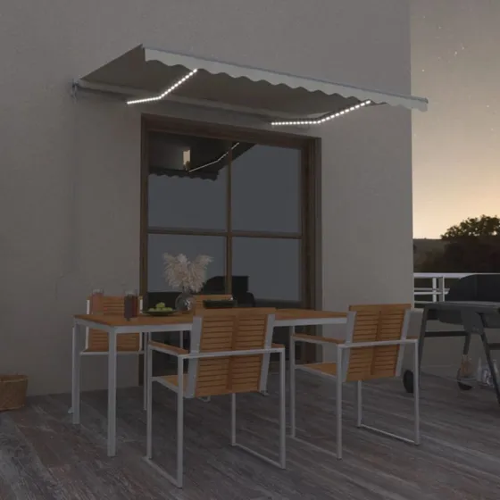 vidaXL Markise med LED 350x250 cm, cremefarvet, manuel betjening