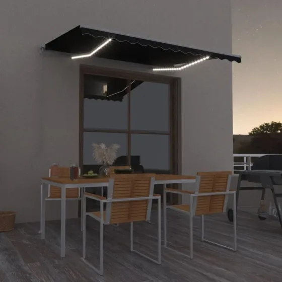 vidaXL Markise med LED-lys 350x250 cm antracitgrå