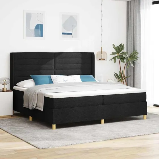 vidaXL Box spring seng med LED, sort stof 200x200 cm