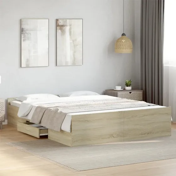 vidaXL Sengeramme med Skuffer 140x200 cm Sonoma-eg