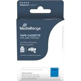 MediaRange Mærkattape 1,2 cm x 8 m - Sort på Blå