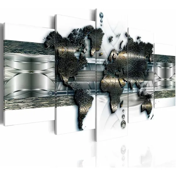 ARTGEIST Metal Verdenskort 5-delt, hvid/sølv/bronze, 200x100 cm