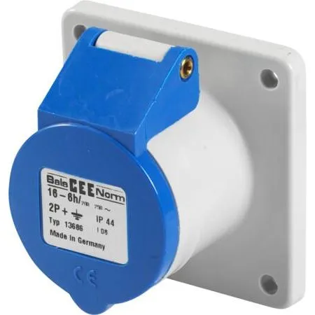 Cee Stikdåseindb H6/230/16/3/44, 230V, 16A, 3-pole, blå, IP44