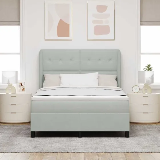 vidaXL Boxspring-seng med hovedgærde, lysegrå fløjl, 200x160 cm