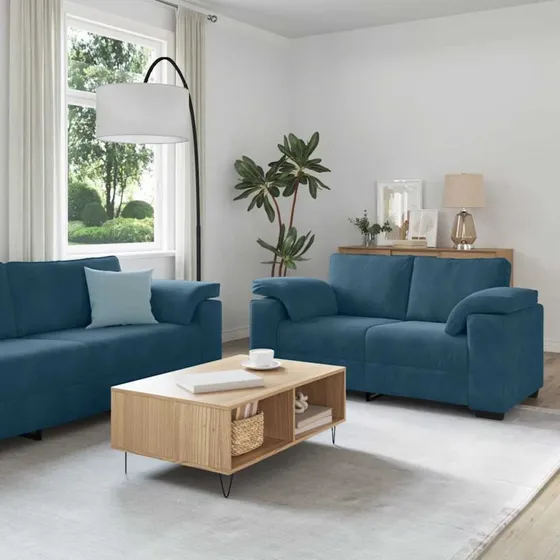 vidaXL 3-delet sofasæt med hynder i blå velour