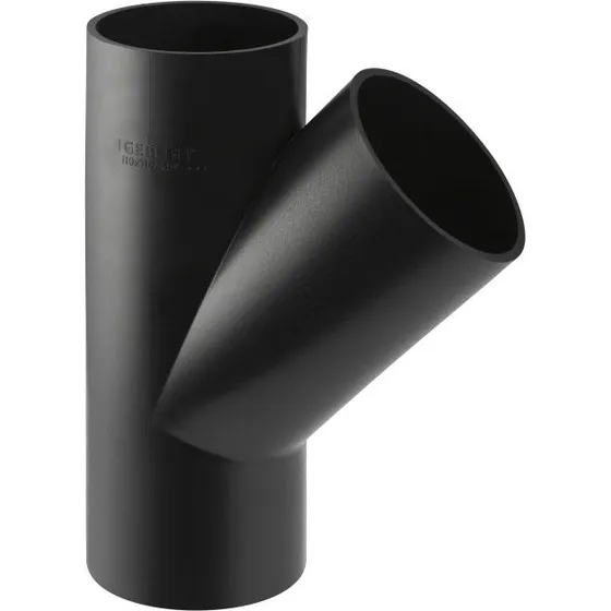 Geberit PEH 45° grenrør 75x56 mm sort