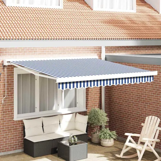 vidaXL Udtrækkelig Markise Blå og Hvid 300 x 250 x 165 cm