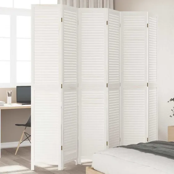 vidaXL 6-paneler rumdeler i massivt kejsertræ, hvid, 220 cm
