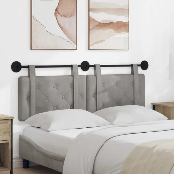 vidaXL Hængende Sengegavl Lysegrå 130x55 cm Fløjl