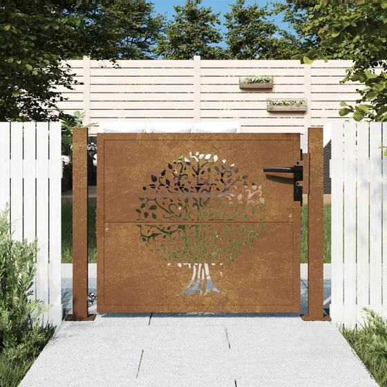 vidaXL Havelåge 100x100 cm cortenstål trædesign låsbar