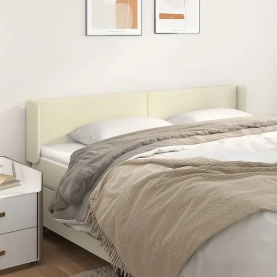 vidaXL Sengegavl med kanter 203x16x78/88 cm cremefarvet kunstlæder