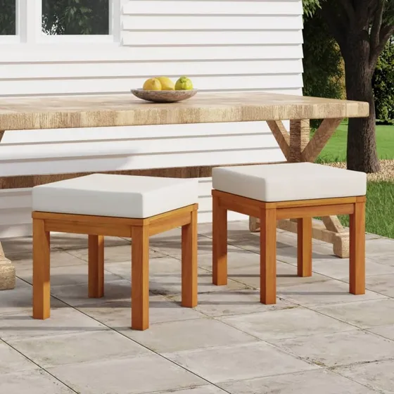 vidaXL Haveskamler 2 stk. med hynder 40x40x42 cm, massivt akacietræ, creme