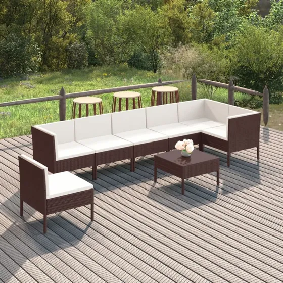 vidaXL 8-deligt loungesæt med polyrattan, brun