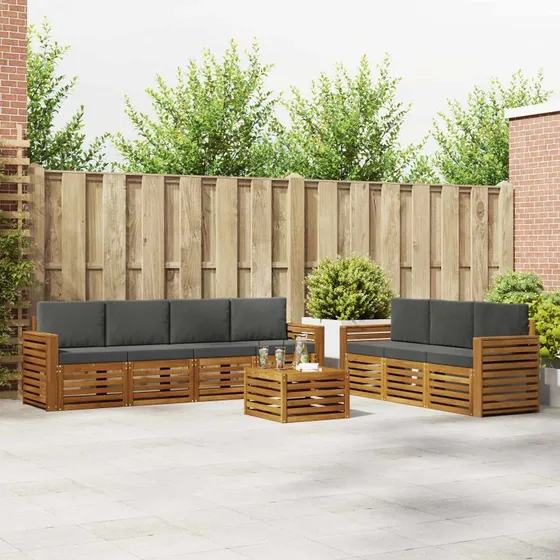 vidaXL Sofasæt 8-del, naturlig/antracit, massivt akacietræ