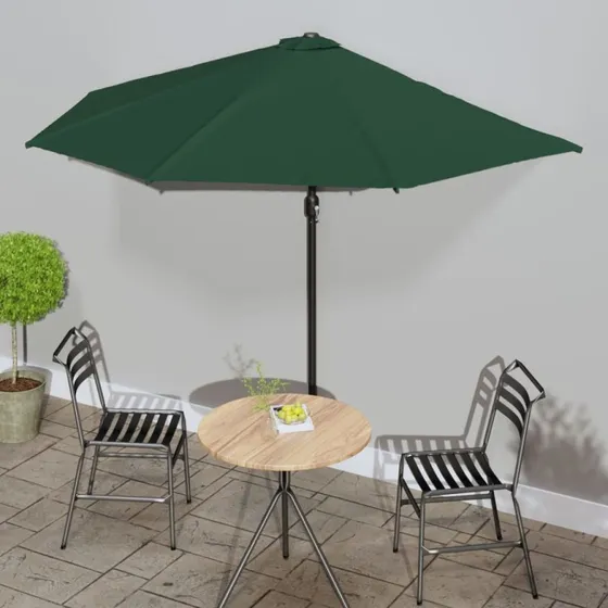 vidaXL halvrund balkonparasol 300x155 cm grøn med aluminiumsstang