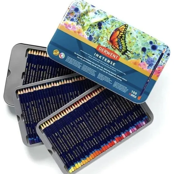Derwent Inktense 100 Pencils Tin – Akvarelblyanter med intens farve