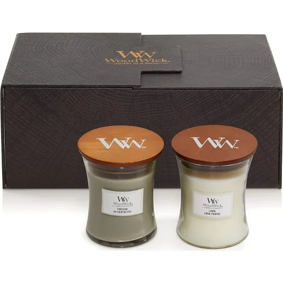 Woodwick Stearinlys gavesæt (pejs, hør) 275 g