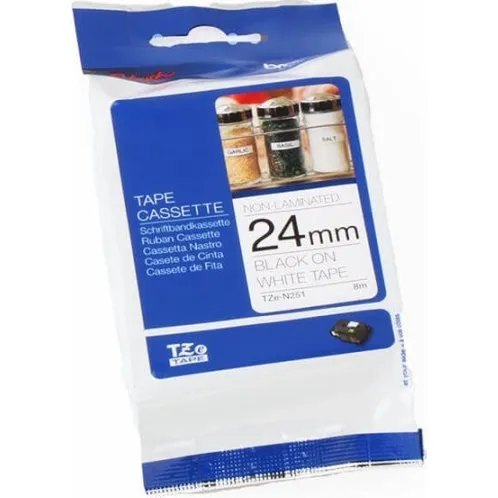 Brother TZE-N251 24mm Sort på Hvid, ulaminert