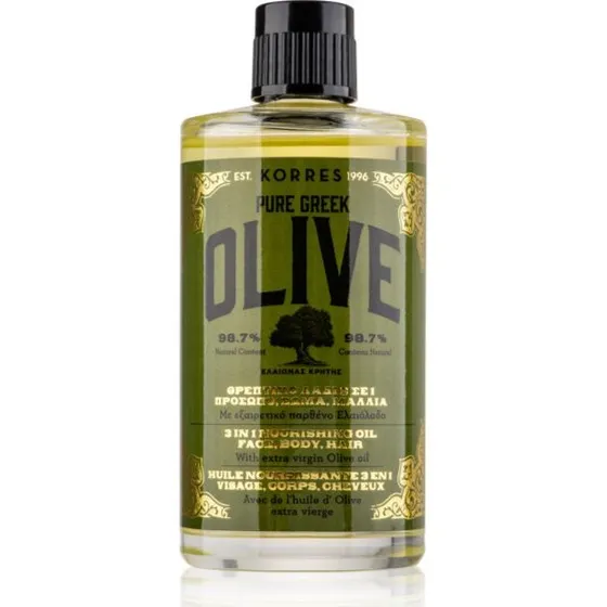 Korres Ren græsk oliven olie 100 ml – vegansk, nærende til ansigt, krop og hår