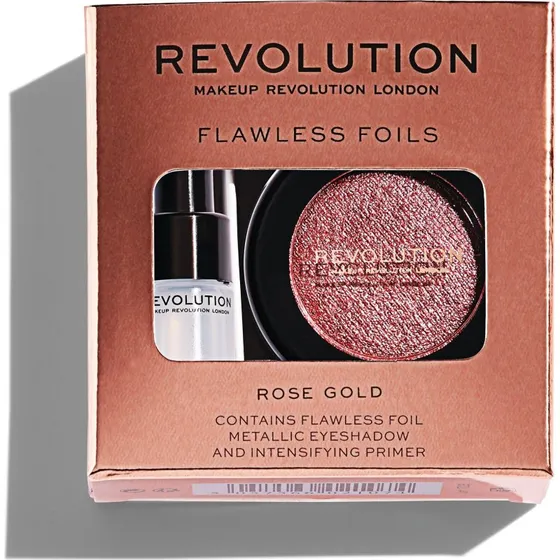 Makeup Revolution Flawless Foils Vegan Set: Primer 2 ml + Rose Gold Palette 2 g
