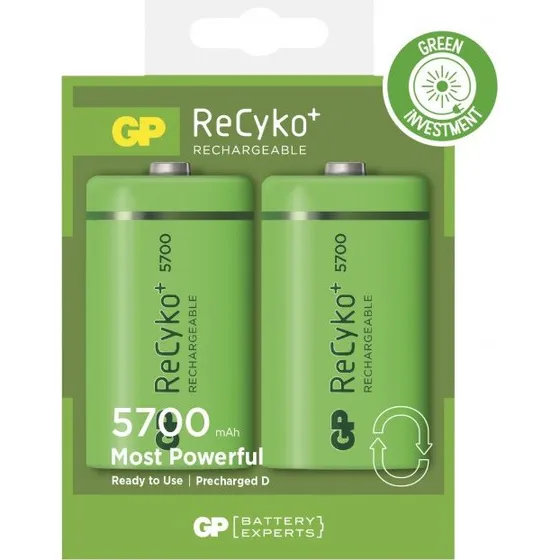 GP ReCyko+ D/LR20 5700 mAh genopladelige batterier 2 stk.