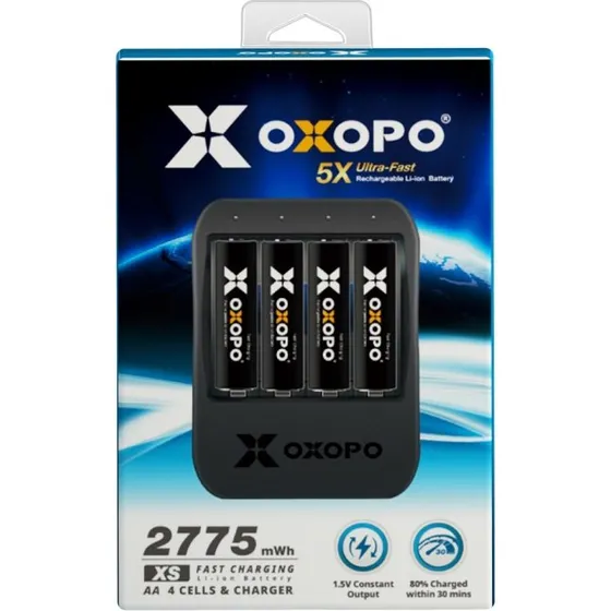 Oxopo Li-Ion 4xAA 1850mAh Batteri med Oplader