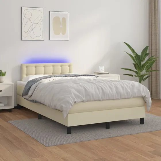 vidaXL Kontinentalseng 120x200 cm med LED-lys i cremefarvet kunstlæder