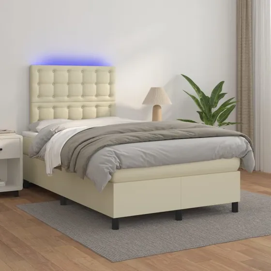 vidaXL Kontinentalseng 120x200 cm med LED-lys i cremefarvet kunstlæder