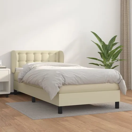 vidaXL Kontinentalseng 90x200 cm med madras, creme, kunstlæder