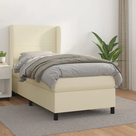vidaXL Kontinentalseng 90x200 cm i kunstlæder cremefarvet med madras