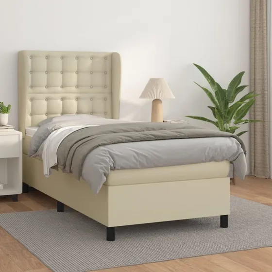 vidaXL Kontinentalseng 80x200 cm med madras, cremefarvet kunstlæder