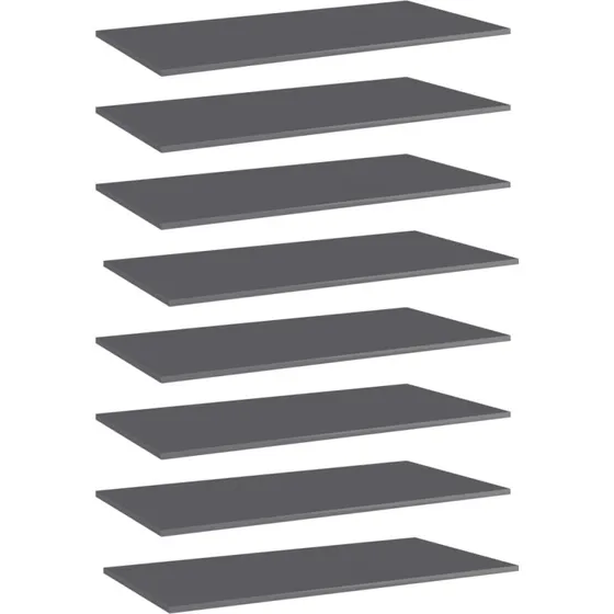 vidaXL boghylder 8 stk. 80x30x1,5 cm grå højglans konstrueret træ