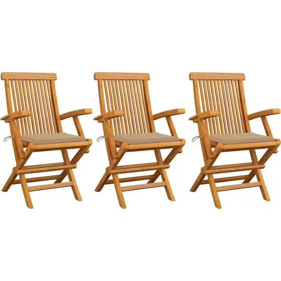 vidaXL Havestole i Teaktræ med Beige Hynder – 3 stk.