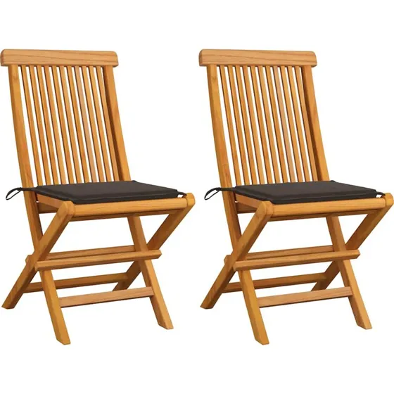 vidaXL Havestole i Massivt Teaktræ med Gråbrune Hynder, 2 stk.
