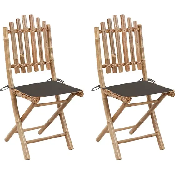 vidaXL Foldbare Havestole 2 stk. Bambus med Gråbrune Hynder