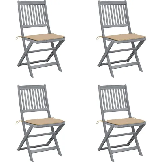 vidaXL foldbare havestole 4 stk. med hynder, gråvasket akacietræ
