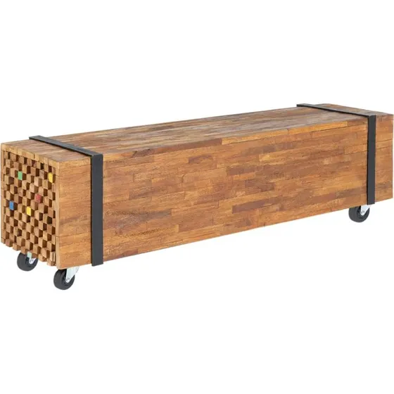 vidaXL tv-bord 110x30x32,5 cm massivt teaktræ med hjul
