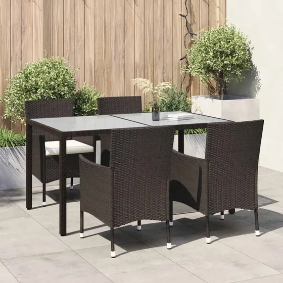 vidaXL udendørs spisebordssæt 5 dele polyrattan brun med hynder