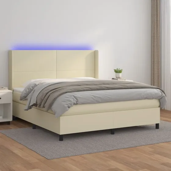 vidaXL Kontinentalseng 180x200 cm med LED-lys i cremefarvet kunstlæder