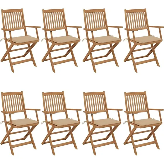 vidaXL foldbare havestole 8 stk. med hynder i akacietræ, beige